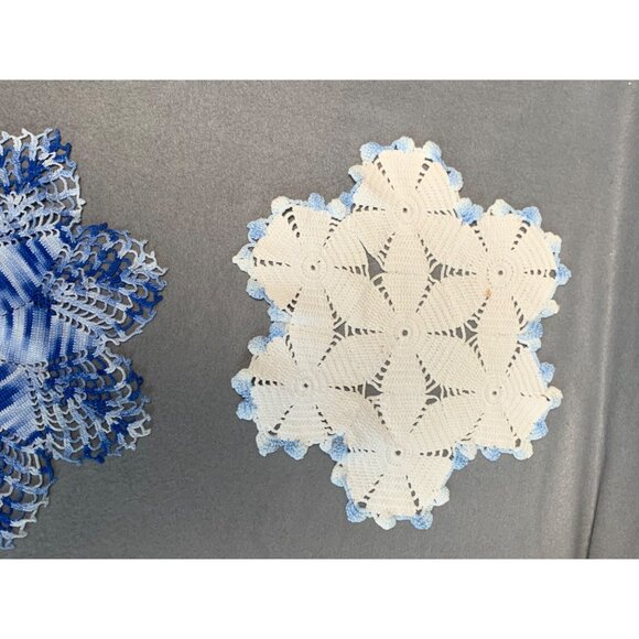 Handmade Crochet Doilies Set Of 2 - Blue & White - Lace Table Decor - Vintage Ho - Picture 10 of 12